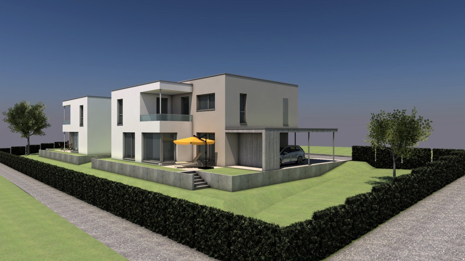 Baugrundstück mit Planung für zwei Einfamilienhäuser (Doppelhaus-Variante)