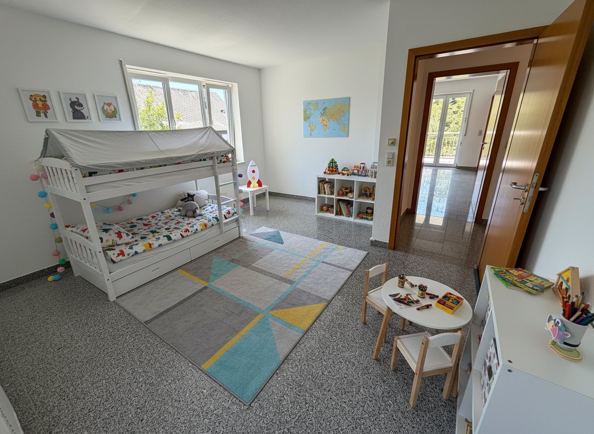 Kinderzimmer mit flexibler Raumaufteilung und reichlich Platz für Spiel und Schlaf Kinderzimmer mit flexibler Raumaufteilung und reichlich Platz für Spiel und Schlaf