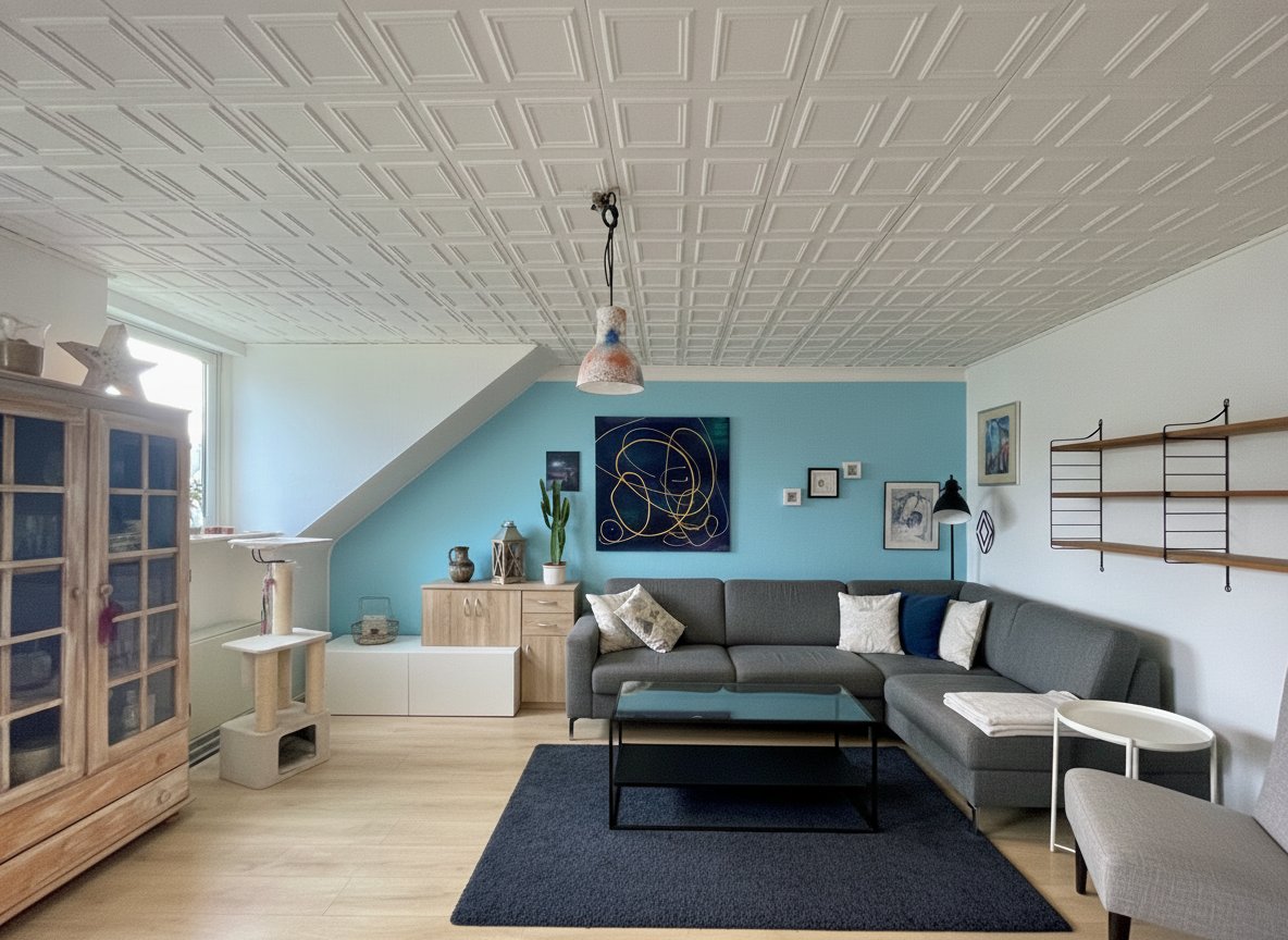 Wohnzimmer mit großflächigen Fenstern