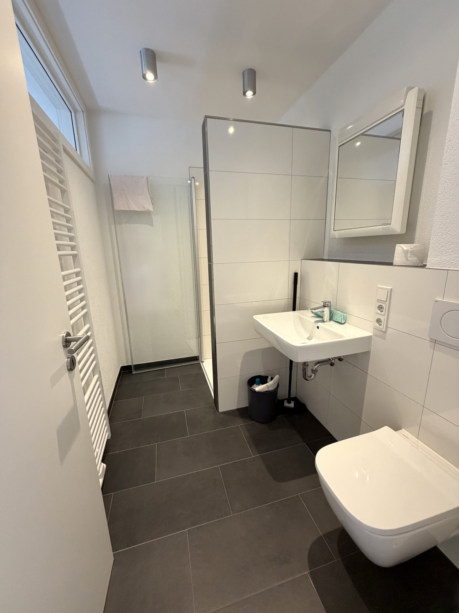 Modernes Badezimmer mit Walk-in-Dusche und hochwertiger Sanitärausstattung Modernes Badezimmer mit Walk-in-Dusche und hochwertiger Sanitärausstattung