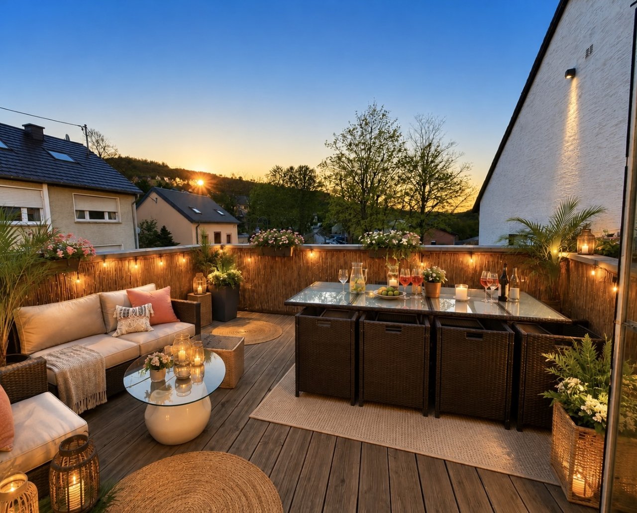 Hochwertige Terrasse mit integrierter Outdoor-Küche und Stauraum Hochwertige Terrasse mit integrierter Outdoor-Küche und Stauraum