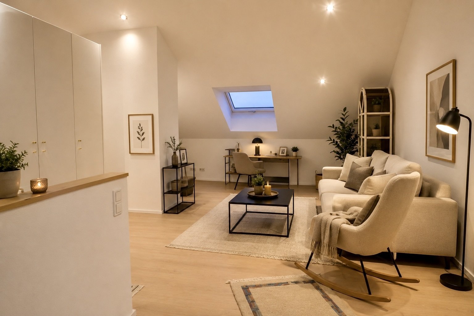 Loft-Schlafzimmer mit Dachfenster und intelligenter Raumaufteilung Loft-Schlafzimmer mit Dachfenster und intelligenter Raumaufteilung