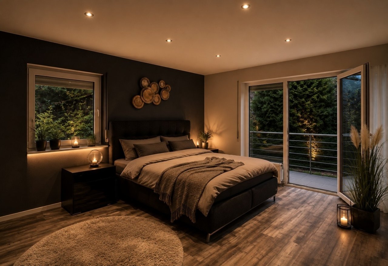 Hauptschlafzimmer mit Balkonzugang und hochwertiger Ausstattung