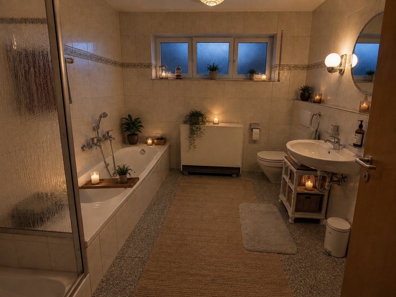 Schönes Badezimmer mit separater Dusche und Wanne