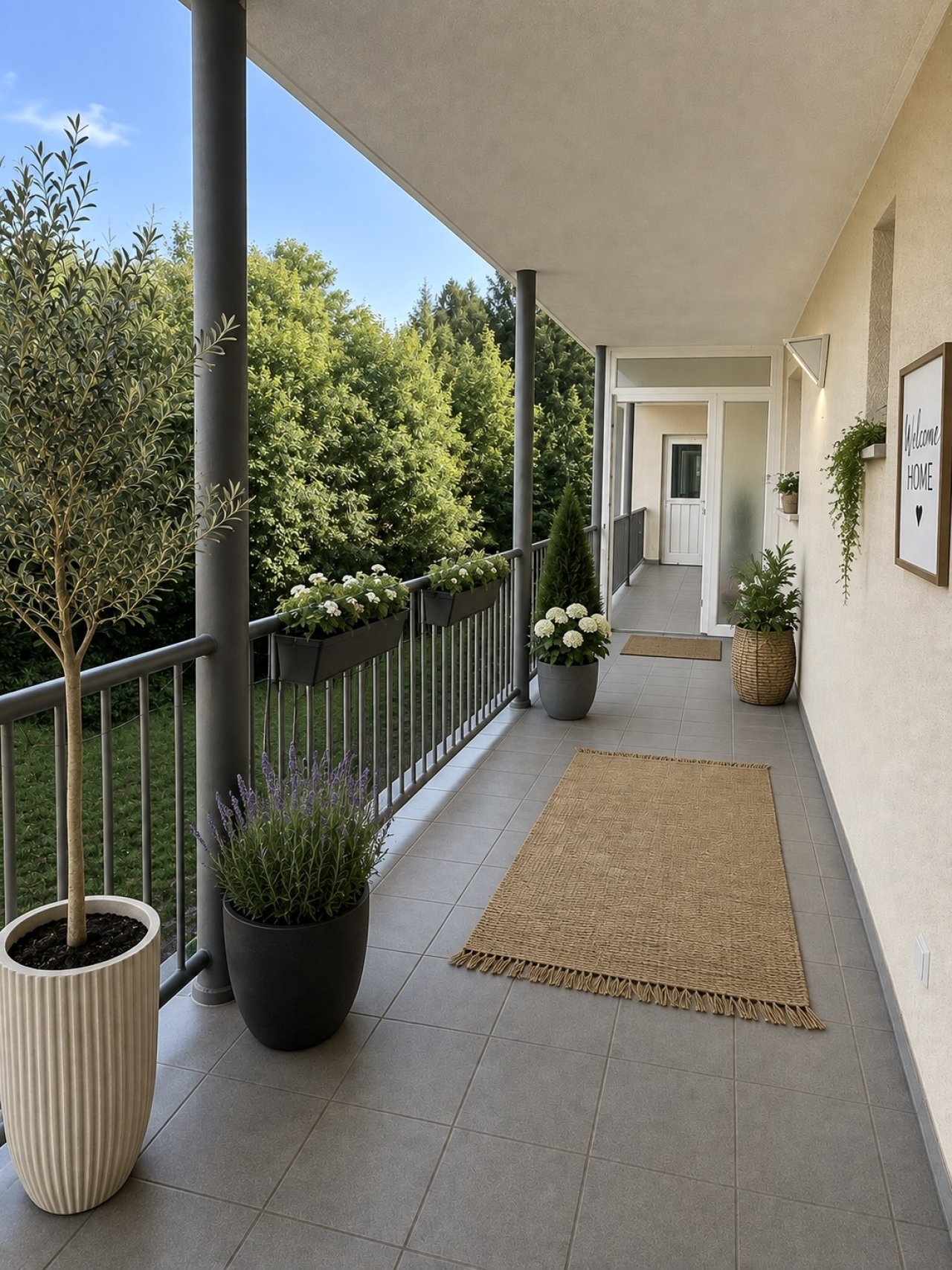 Überdachte Terrasse mit durchdachtem Raumkonzept und Ausblick ins Grüne Überdachte Terrasse mit durchdachtem Raumkonzept und Ausblick ins Grüne