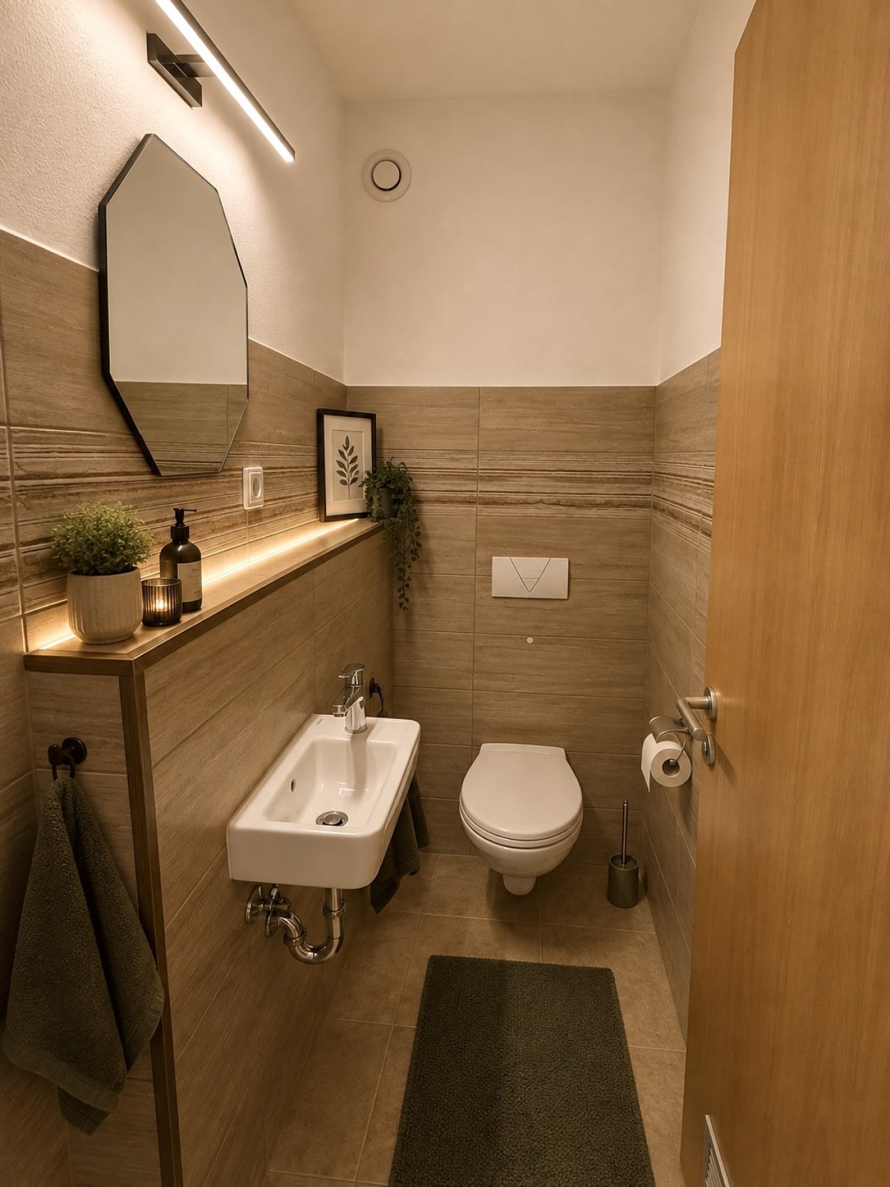 Modernes Gäste-WC mit integrierter Ablage und indirekter Beleuchtung Modernes Gäste-WC mit integrierter Ablage und indirekter Beleuchtung