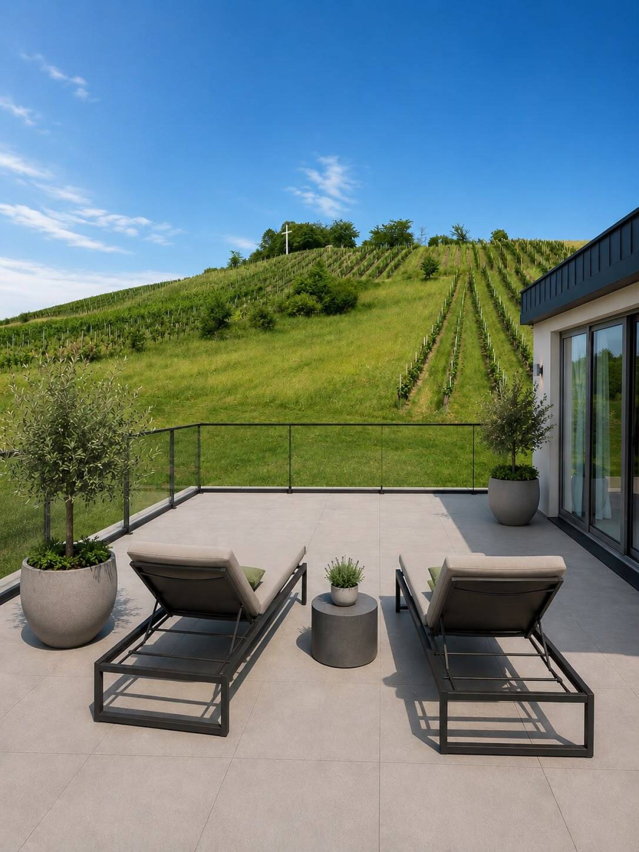 Terrassenfläche mit Panoramablick auf die Weinberge Terrassenfläche mit Panoramablick auf die Weinberge