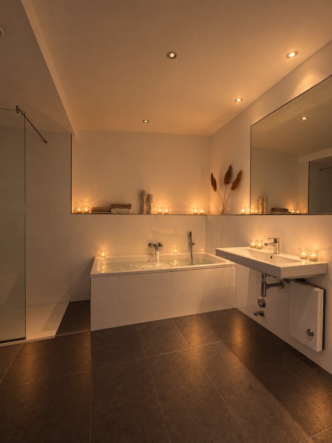 Luxusbad mit Doppelwaschtisch und freistehender Badewanne Luxusbad mit Doppelwaschtisch und freistehender Badewanne