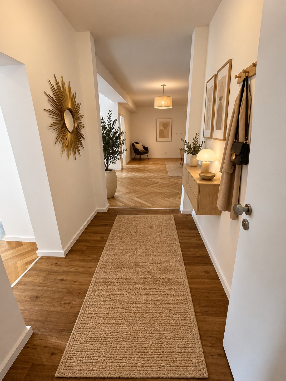 Eleganter Flur mit durchdachtem Raumkonzept und hochwertigen Oberflächen Eleganter Flur mit durchdachtem Raumkonzept und hochwertigen Oberflächen