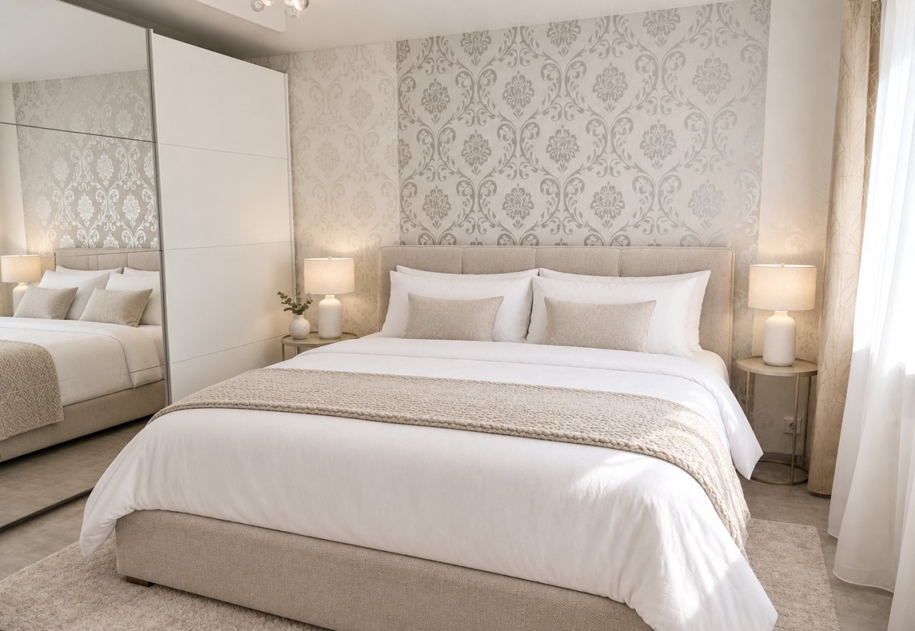 Schlafzimmer mit begehbarem Kleiderschrank und Spiegelfront Schlafzimmer mit begehbarem Kleiderschrank und Spiegelfront