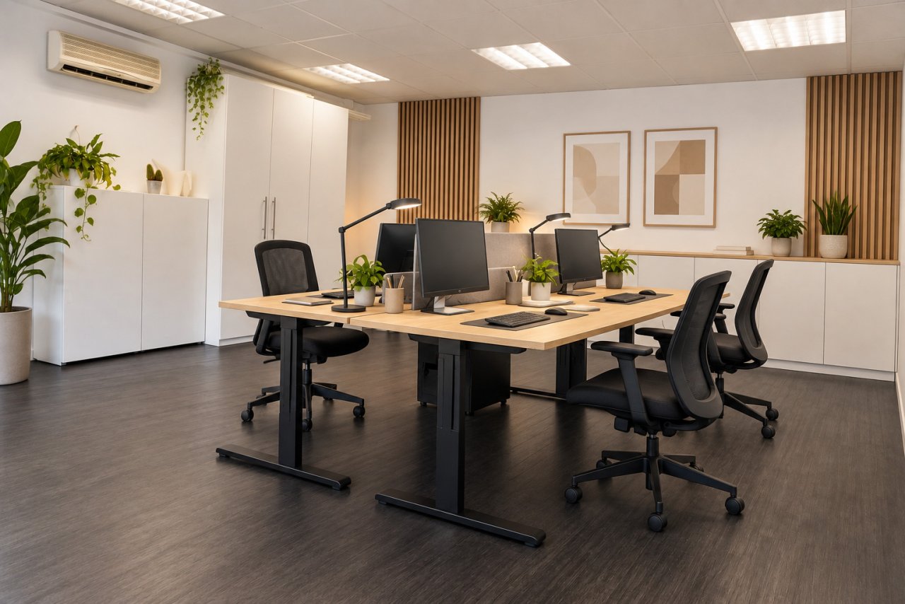 Modernes Büro mit optimaler Arbeitsplatzaufteilung und integrierter Klimatechnik Modernes Büro mit optimaler Arbeitsplatzaufteilung und integrierter Klimatechnik