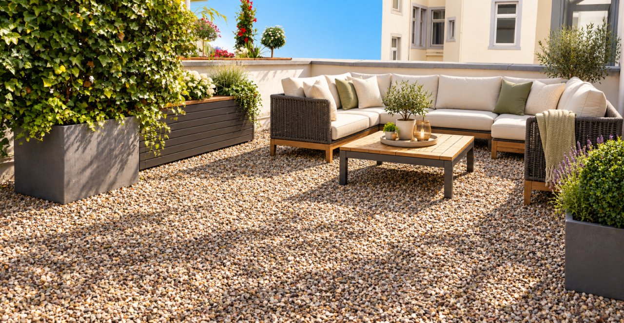 Dachterrasse mit vielseitigen Nutzungsmöglichkeiten und umlaufender Begrünung Dachterrasse mit vielseitigen Nutzungsmöglichkeiten und umlaufender Begrünung