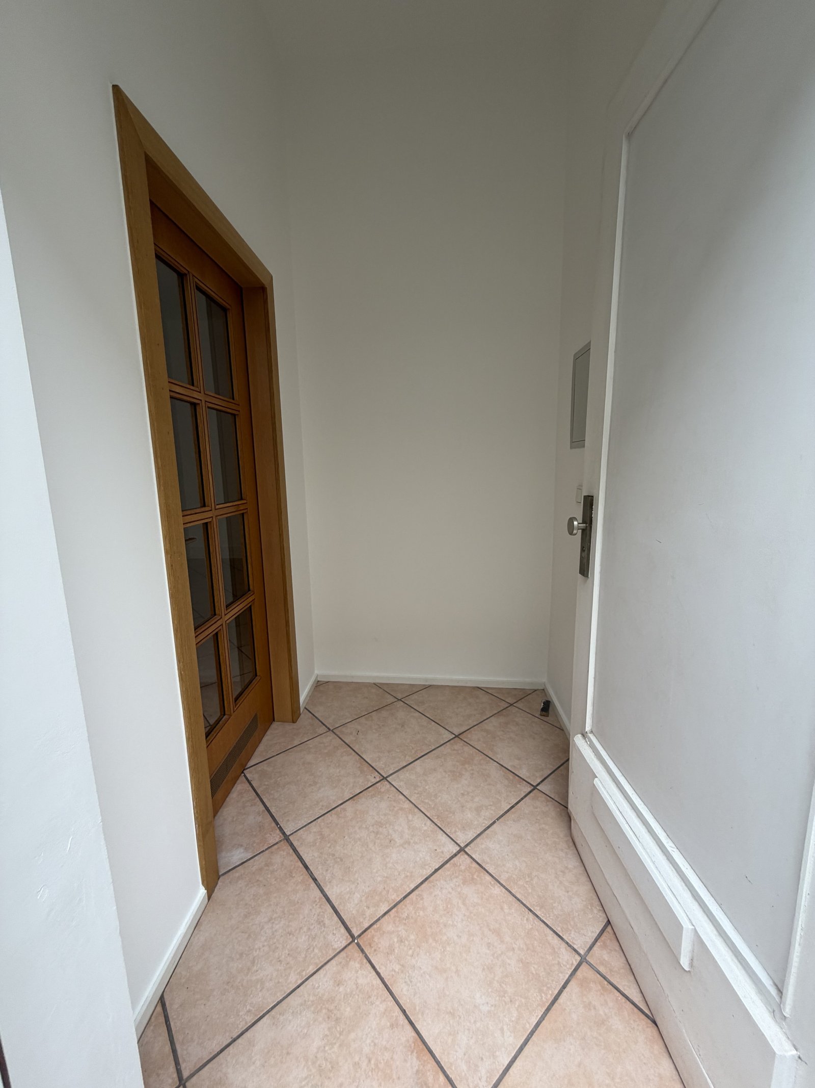Eleganter Flur mit Holztür und praktischer Wegeführung